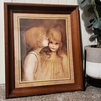 MARGARET KANE (Keane)  A Little Kiss  Wood Framed Art Print 17x20 • $20.99