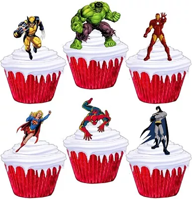 Superhero Mix Marvel Stand Up Cup Cake Toppers Edible Birthday Party Decorations • £2.38