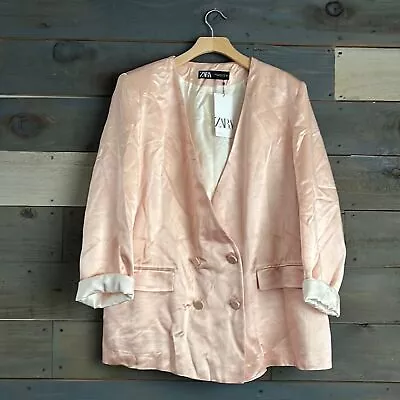 Zara Bloggers Favorite Satin Double Breasted Blazer Pink XL NWT • $54