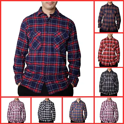 Mens Long Sleeve Check Work Shirt Lumberjack Flannel Casual ButtonUp Shirt S-6XL • £11.03