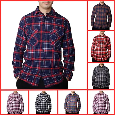 Mens Plaid Flannel Long Sleeve Check Work Shirt Lumberjack ButtonUp Shirt S-6XL • £11.03