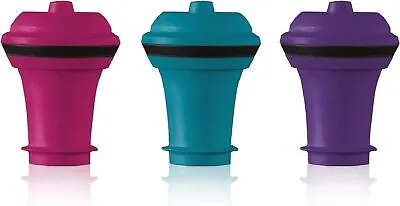 Vacu Vin Wine Saver Vacuum Stoppers Set Of 3– Blue/Pink/Purple • $17.29