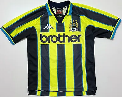 Manchester City 1998/1999 Away Kappa CHILD Football Soccer Shirt Jersey Size YXL • £83.99