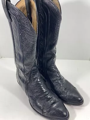 Tony Lama Ostrich Leg Boots Men Size 10.5 D Black Exotic Leather Western Vintage • $129.95