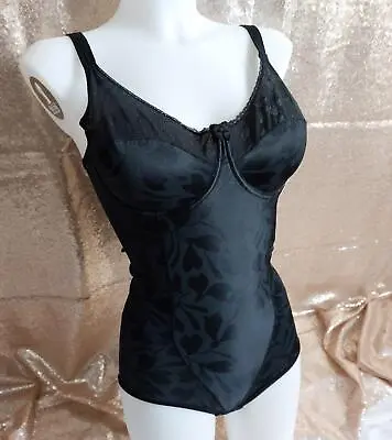 LACY BLACK FLORAL 1980s Vintage Slimming BODY BRIEFER SHAPER GIRDLE -sz 36 C • $42.81