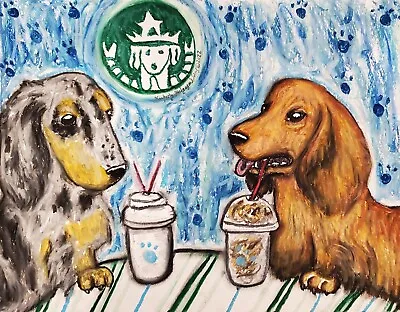 DACHSHUND At Starbarks Dog Pop Art 2.5  X 3.5  Print ACEO Card By Artist KSAMS • $8.49