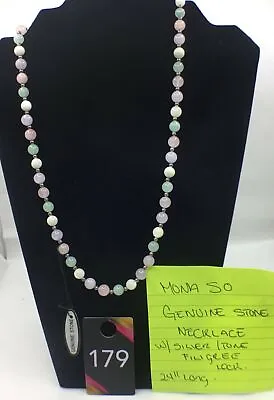 Vintage Mona So Multi-Color Genuine Stone Filigree Lock Silver Tone Necklace 24  • $29.99