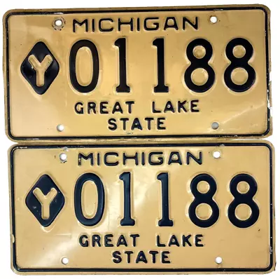 Vintage 1966 Michigan Municipal Y License Plate Set Man Cave Garage Wall Decor • $114.95