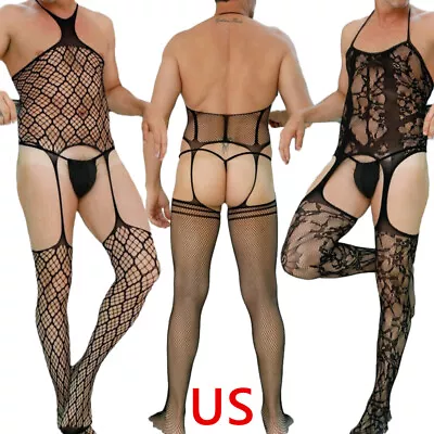 US Men Sexy Open Files Fishnet Pantyhose Tights Bodysuit Stockings Bodystockings • $7.51