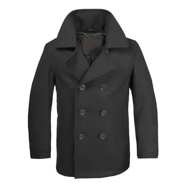 Mens Black Wool Peacoat With Wide Notched Lapels Mens Peacoat • $135.46