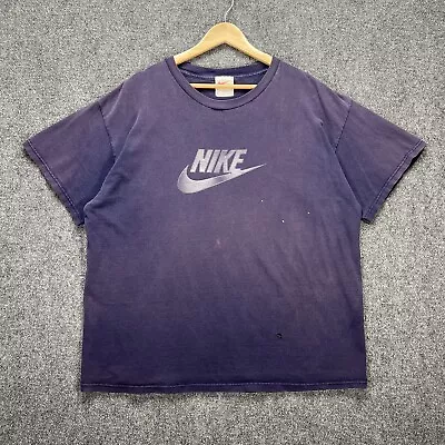Vintage Nike Shirt Mens XL Navy Spell Out Center Swoosh Sports 90s Logo Skate • $23.35