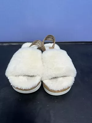 UGG Koolaburra Fuzz 'N Logo White Brown Slides Slippers Sandals Shoes USA 6 • $24.80