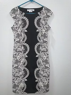 Maggy London Black/Ivory Floral Knit  Sleeveless Dress Size 10 NWT • $25
