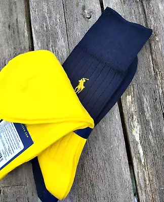 GENUINE 2 PAIRS : POLO RALPH LAUREN Yellow Navy Egyptian Ankle 39-42 SOCKS RL3 • £24.50