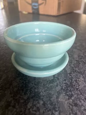 Vintage McCoy Aqua Ringed Saucer Planter Flower Pot MCM USA Teal Pottery With • $34.99