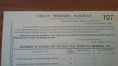 £1.65 • Buy Great Western Railway 1903 Dividend Statement 31 December 