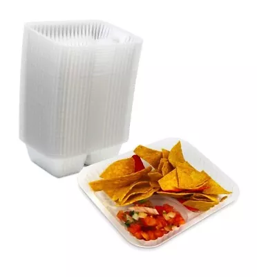 Nacho Tray Food  (Bulk 100 Pcs) Small Clear 2 Compartment Plastic 6 X 5 • $19.99