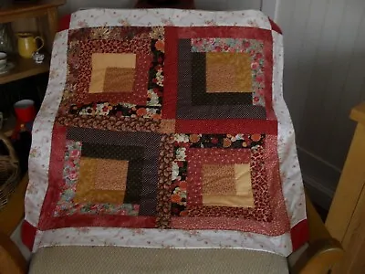 Patchwork Lap Quilt Lightly Hand Quilted All New Fabric 2 Oz Wadding 34 X 34 Ins • £25