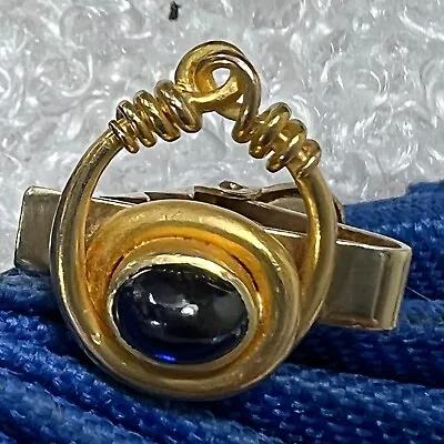Vintage 14k Yellow Gold Men's Sapphire 3/4  X 5/8  Unisex Tie Bar Clip • $304.15