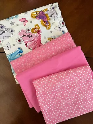 Disney Princess Pink Fabric Lot Cinderella Cotton Craft Sewing Supplies • $15.99