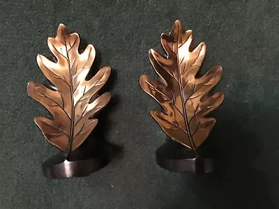 Scarce Old VINTAGE COPPER&BRONZE CAST METAL OAK LEAF BOOK ENDS Philly Mfg Co.Art • $49