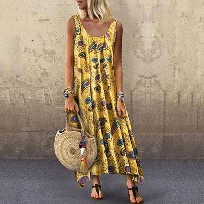 $0.99 • Buy Women Summer Sleeveless Holiday Long Boho Kaftan Tank Dress Beach Maxi Sundress
