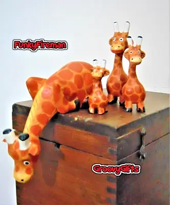 £18.95 • Buy Giraffe Shelf Sitting Ornament & Family 3 Novelty Mini Ornaments Wood Carvings