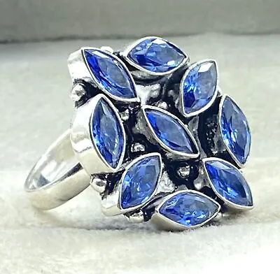 925 Sterling Silver Blue Tanzanite Gemstone Handmade Jewelry Adjustable Ring • £12.88