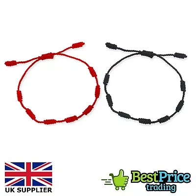 2 Pack Kabbalah Amulet 7 Knot Lucky Red / Black String Braid Bracelet Protection • £1.49