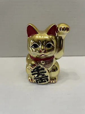 Japanese Beckoning Cat Maneki Neko Vintage Tradition Lucky Charm Gold Bank • $30
