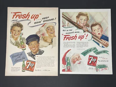 7-Up Fresh Soda 1943-44 Bonds Christmas Santa WW2 Era VTG Big Print Ads 2 X LOT • $27.88