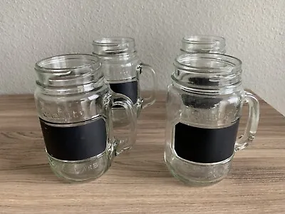 4 Quality Glassware 16oz Mason Jar Mugs Glasses W Handles & Chalk Labels • $16