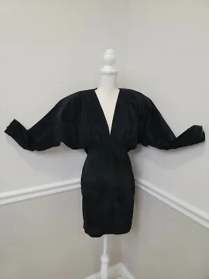 VTG'80 MICHAEL HOBAN NORTH BEACH LEATHER Black Suede Dress/Disco/Cocktail/Size S • $149.99