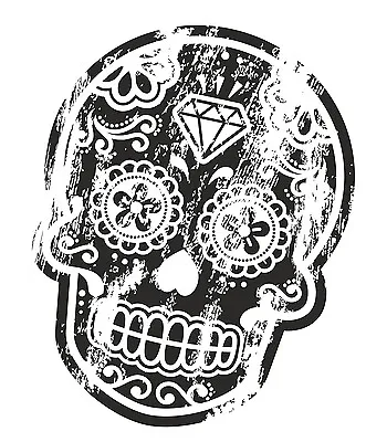 Distresed Aged BLACK Mexican Day Of The Dead Sugar Skull Motif Car Sticker Decal • £2.83