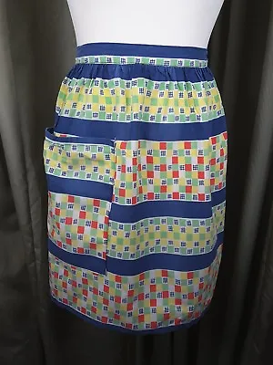 £12 • Buy Vintage 50s Pinny Pinafore Apron Geometric Blue Red Yellow Green
