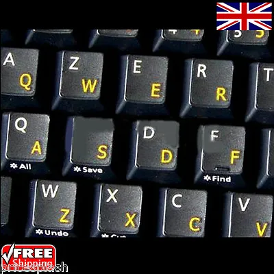 English UK Transparent Keyboard Stickers With Yellow Letters For Laptop Computer • £1.99