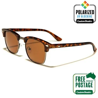 Polarised Retro Sunglasses - Tortoise Shell / Brown Lens Half Rimmed - Polarized • £9.25