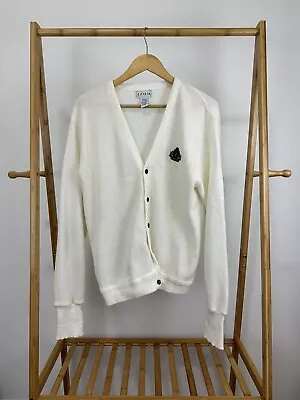 VTG Izod Lacoste Crest White Knit Cardigan Sweater Size M • $17.95