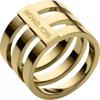 New Michael Kors Polished Gold Tone Tri-stack Wide Barrel Ring Band Mkj4053 • $127.49