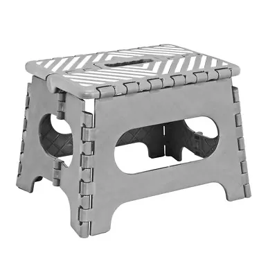 Durable Plastic 9  Stripe Top Single Step Folding Step Stool Grey • $13.49