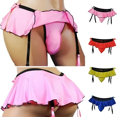 Men's Sissy Panties Ruffled Decor Skirted Bikini Thongs Crossdressing Underwear • $10.59