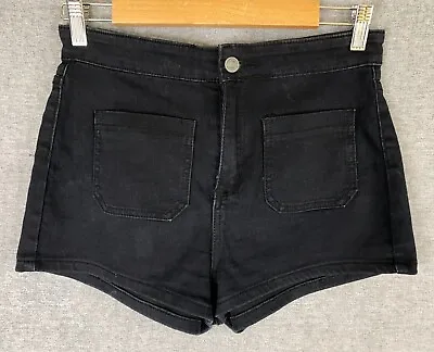 Supre Denim Shorts Womens Size 10 Black HotPants Zip Pocket Button Fly Stretch • $17.37