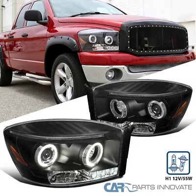 Black Fits 2006-2008 Dodge Ram 1500 2500 3500 LED Halo Projector Headlights L+R • $126.85