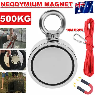 500kg Rare Earth Strong Neodymium Magnet Fishing Round Double Side With 10m Rope • $33.45