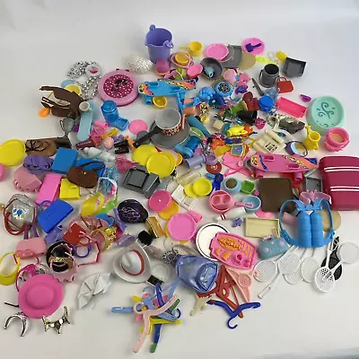 Vintage Barbie & Other Dolls Lot Of Accessories Dishes Hangers Pets Purses Hair • $19.50
