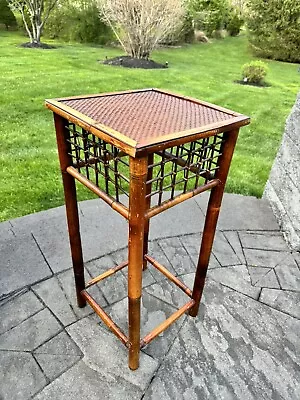 Vintage Bamboo Rattan End Table / Plant Stand H28xW13” • $179