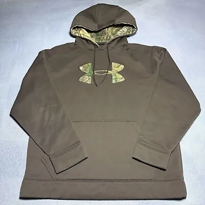 Under Armour Brown Hooded Camo Embroider Logo Fleece Lined Hoodie Size Large • $24.49