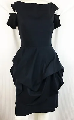 S Morgane Le Fay Black Cold Shoulder Draped Balloon Pick Up Skirt Dress Draped • $79.99