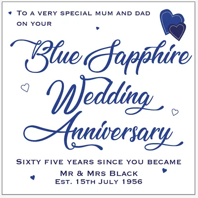 £3.95 • Buy Personalised 65th Blue Sapphire Wedding Anniversary Card Husband Wife Mum Dad