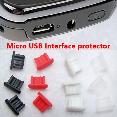 Micro USB Interface Dust Proof Plugs Silica Gel Ports Protector Black White Blue • £11.59